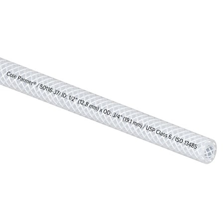 Cole Parmer Reinforced TPE Tubing, Clear, 1/2in ID x 3/4in OD; 50 Ft CP-FLXCBR8-12-50